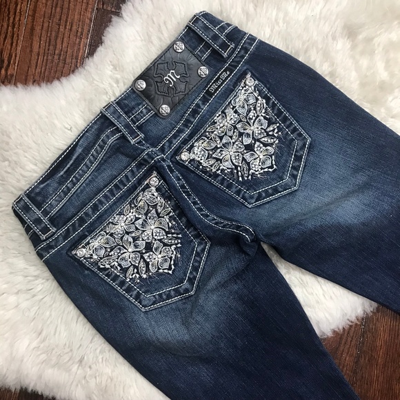 Miss Me Denim - Miss Me Cuffed Skinny Jeans Foral Dark Wash Sz 24